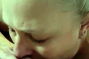 Blonde wife gives a hot blowjob to her husband