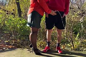 mother-in-law holds my dick outside while i pee in public toilet