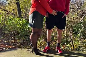 mother-in-law holds my dick outside while i pee in public toilet