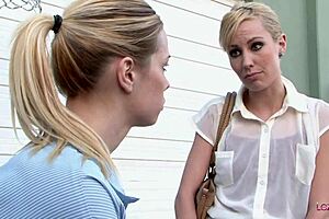 stunning lesbian blonde comforts sex-depraved stunner in parking lot