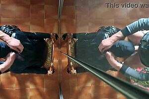 Blindfolded Latina MILF gives blowjob with gagging and cum in mouth