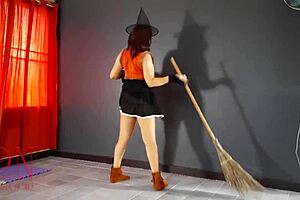 Regina Noir as Velma Dinkley witch in old house stairway