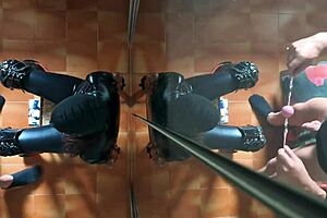 Blindfolded Latina MILF gives blowjob with gagging and cum in mouth