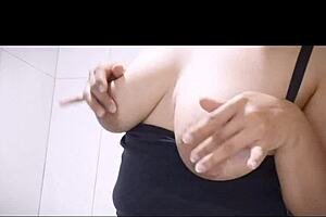 girl next door with big natural tits touching her wet puffy pussy, getting so horny