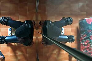 Blindfolded Latina MILF gives blowjob with gagging and cum in mouth