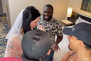 wedding turns wild with milf bride in interracial gangbang scene.