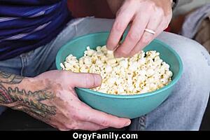 Stepmom lets boy caress her big tits during group activity