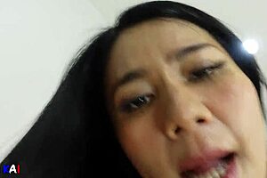 Hot asian milf rides cock in pov, getting creampied