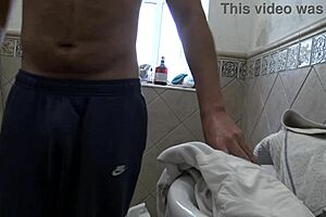 Perverted stepmother masturbates while watching stepson shower