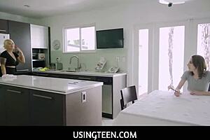 Big titted teen stepdaughter freeuse in kitchen with London Rose