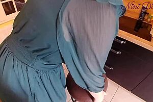 Generous Girl Slides Big Panties Aside for Kitchen Fucking