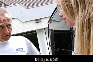 Lucky grandpa fucks sexy teen blonde in a van