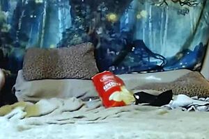 Lazy French maid cleans bedroom