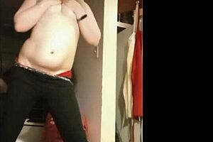 Fat milf stripteases and oils her body