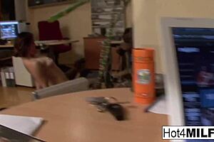 brunette milf covered in cum after blowjob