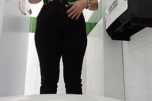 Public Bathroom Cam Captures Curvy Latina Employee in Action