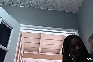 Frustrated black BBW wife next door lures a guy for a quick cheating ride.