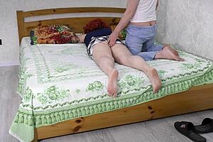 mature stepmom queening busty teen dyke in bedroom