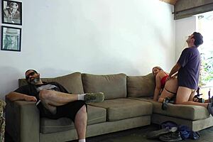 I'm fucking my friend right next to my cuckold husband