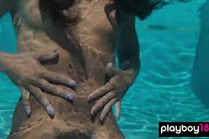 ana foxxx fingers her hairy black pussy naked under the water