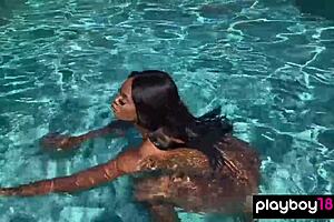 ana foxxx fingers her hairy black pussy naked under the water