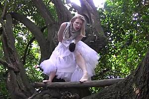 Wife Masturbates Her Shaved Pussy On A Tree! Anal Fun!