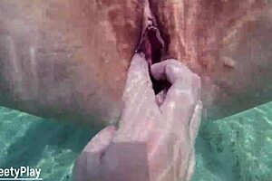 Mature curvy milf gets underwater creampie in tight pussy. Cum spills inside during steamy homemade fun.