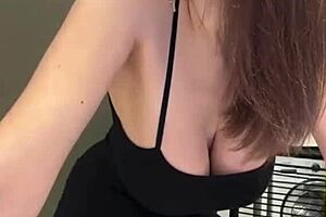 Slender stepmother teases with milky tits and nipple licking