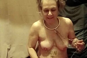 Housewife in bondage flashes ass for male domination bdsm masturbation