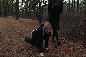 Two Perverts Take Bubble Butt Milf For Anal Submission In Forest