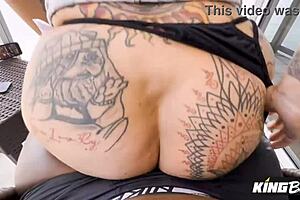 Gia Lovely's juicy ass bounces on Louie's big cock in close-up.