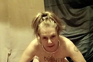 Housewife in bondage flashes ass for male domination bdsm masturbation