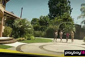 bubble covered ebony milf misty stone and her nude teen 18+ gfs washing a car 🚗