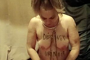 Housewife in bondage flashes ass for male domination bdsm masturbation