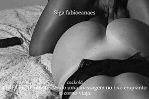 hotwife massages the big black cock while her cuckold is away