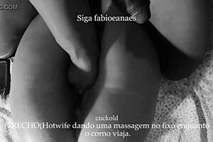 hotwife massages the big black cock while her cuckold is away