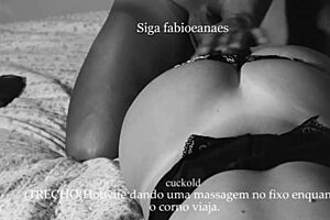 hotwife massages the big black cock while her cuckold is away