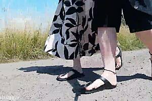 i walk barefoot in birkenstocks in the german nature