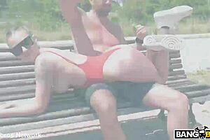 Lya takes bold risks with steamy action on a public bench