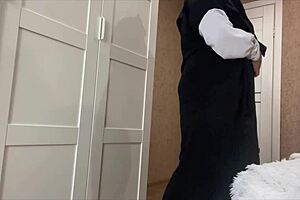 arab milf jasmine teases without panties, stroking a monster cock hard