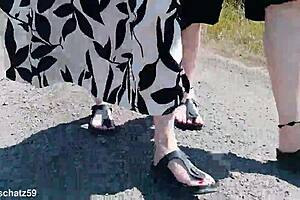 i walk barefoot in birkenstocks in the german nature