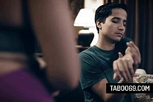 Cougar stepmom christie stevens fucking stepson, then stepdad joins.