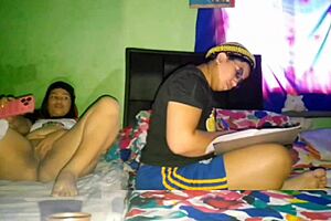 Mature Woman Masturbates While Stepsister Studies