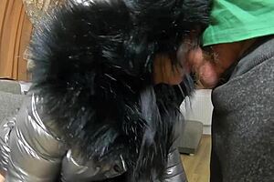 Milfycalla does deep blowjob and cum play in hooded jacket