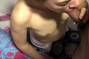 Dirty wife gives delicious blowjob to husband before bed, covered in cum