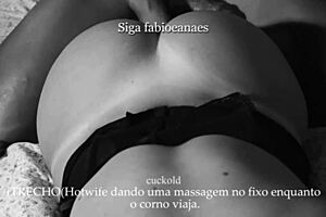 hotwife massages the big black cock while her cuckold is away