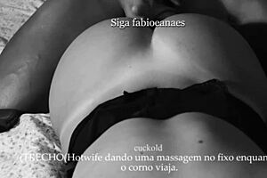 hotwife massages the big black cock while her cuckold is away