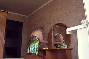 Neighbor Watches Chubby Milf Through Open Window with Big Natural Tits