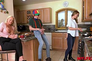 Spoiled Boy Pleases Hot Mom And Step-Aunt In Kitchen