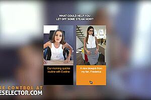 pov office encounter with hot coworkers and busty boss. kinky 3some with doggystyle and blowjob.